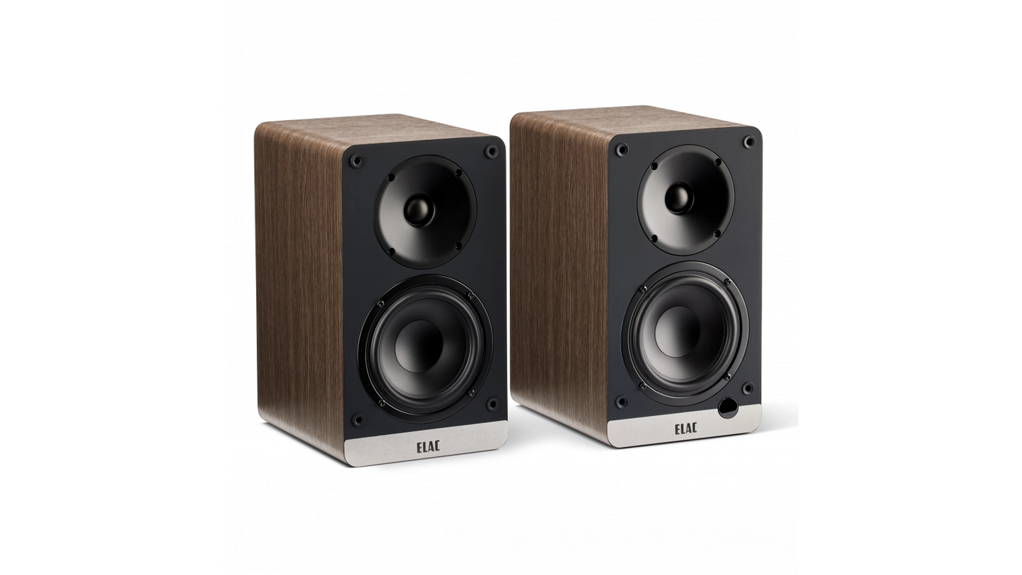 ELAC Debut Connex- 4-1/2" Connex Powered 50 Watt Bookshelf Speakers - Walnut